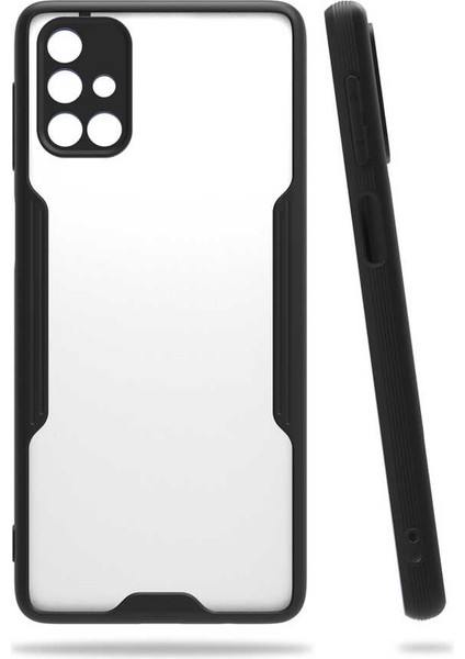 Samsung Galaxy M31S Kılıf Kenar Renkli Kamera Korumalı Mat Kapak Siyah