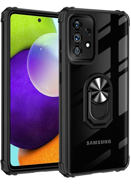 Samsung Galaxy A72 Kılıf Şeffaf Sararmaz Yüzüklü Mola Kapak Siyah