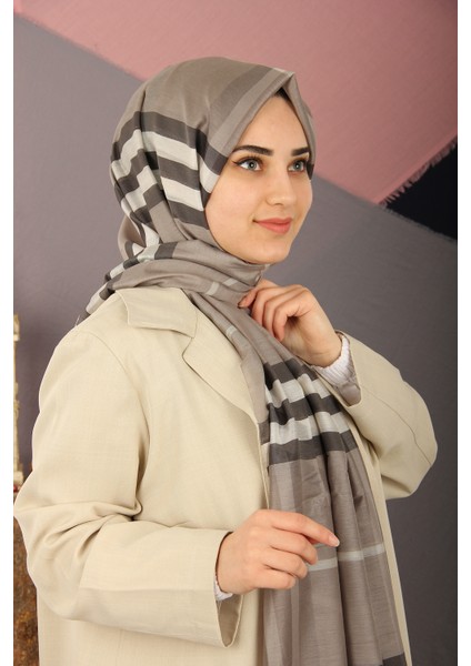 Gri Sima Burberry Ekose Desen Ipek Şal