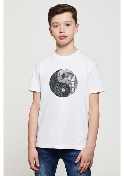 Stranger Things Ying Yang Upside Down Baskılı Unisex Çocuk Beyaz T-Shirt
