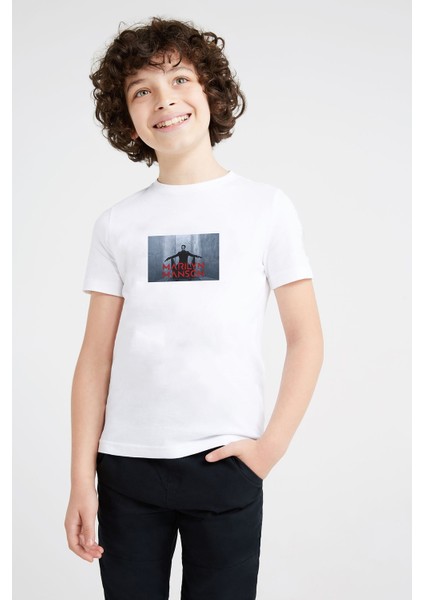 Marilyn Manson Metal Rock Music Müzik Baskılı Unisex Çocuk Beyaz T-Shirt