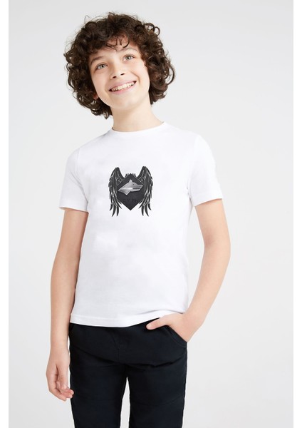 Selçuklu Gri Kartalı Göktürk Baskılı Unisex Çocuk Beyaz T-Shirt