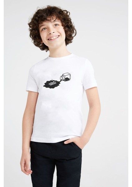 Astronot Güneşlenen Astronot Baskılı Unisex Çocuk Beyaz T-Shirt