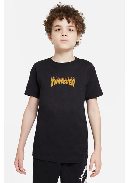 Thrasher Magazine Baskılı Unisex Çocuk Siyah T-Shirt