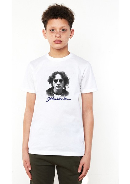 John Lennon Baskılı Unisex Çocuk Beyaz T-Shirt