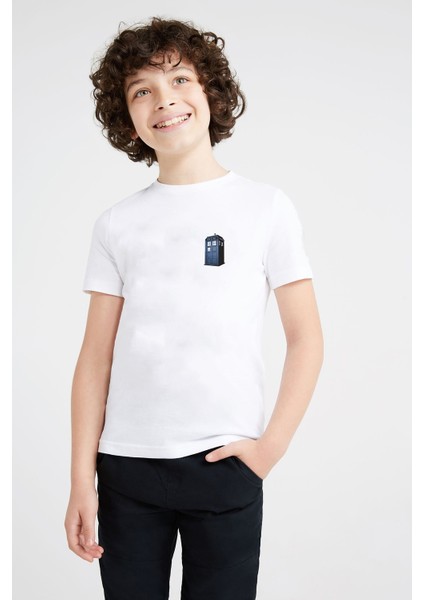 Doctor Who Tardis Baskılı Unisex Çocuk Beyaz T-Shirt