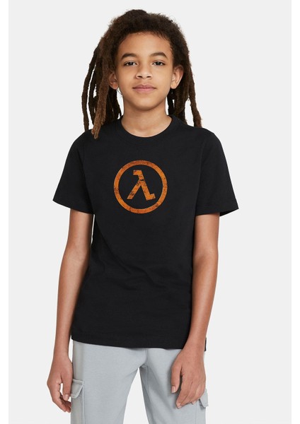 Half Life Baskılı Unisex Çocuk Siyah T-Shirt