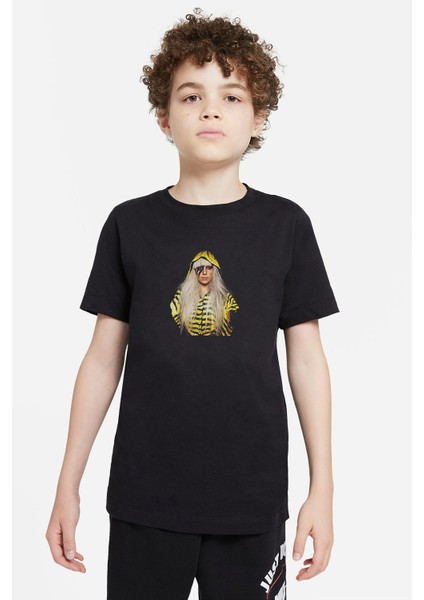 Lady Gaga Yellow Baskılı Unisex Çocuk Siyah T-Shirt