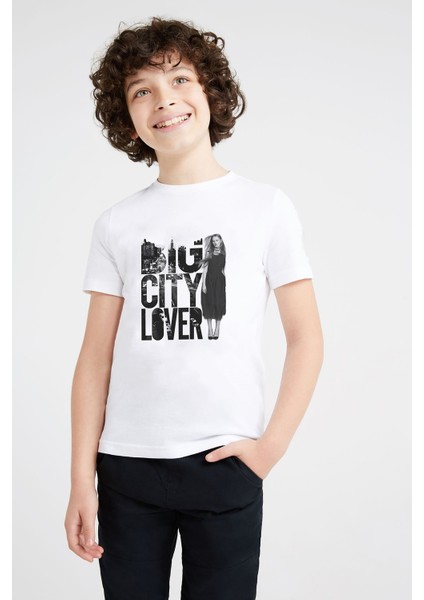 Big City Lover Baskılı Unisex Çocuk Beyaz T-Shirt