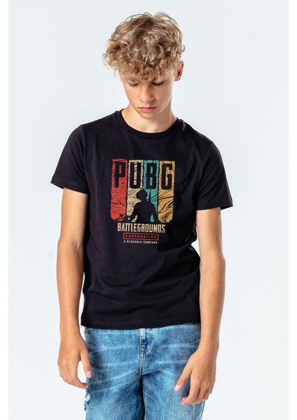 Pubg Battlegrounds Corporation Baskılı Unisex Çocuk Siyah T-Shirt