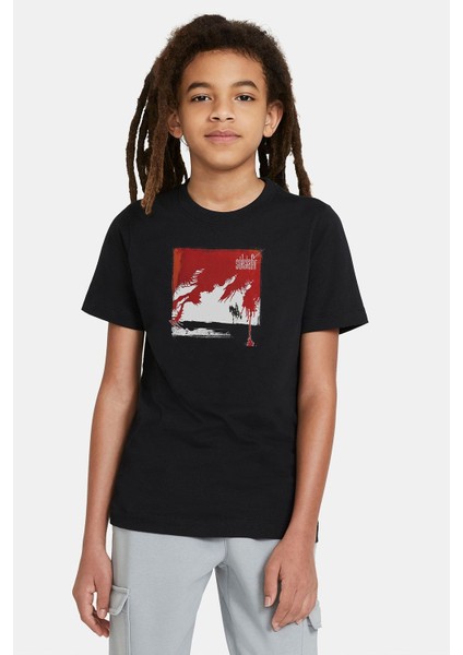 Svartir Sandar Baskılı Unisex Çocuk Siyah T-Shirt