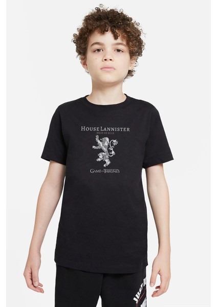 G O T House Lannıster Baskılı Unisex Çocuk Siyah T-Shirt
