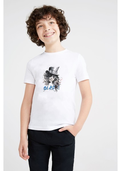 Guns N Roses Slash Watercolor Baskılı Unisex Çocuk Beyaz T-Shirt