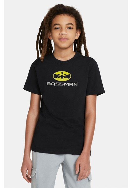 Bassman Baskılı Unisex Çocuk Siyah T-Shirt