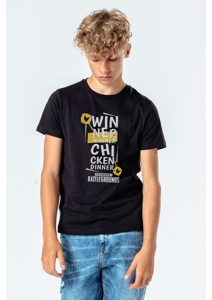 Pubg Winner Winner Baskılı Unisex Çocuk Siyah Tshirt
