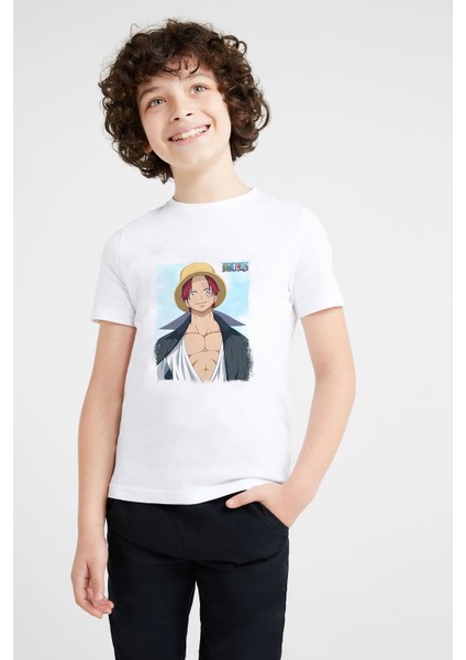 Anime One Piece Baskılı Unisex Çocuk Beyaz T-Shirt
