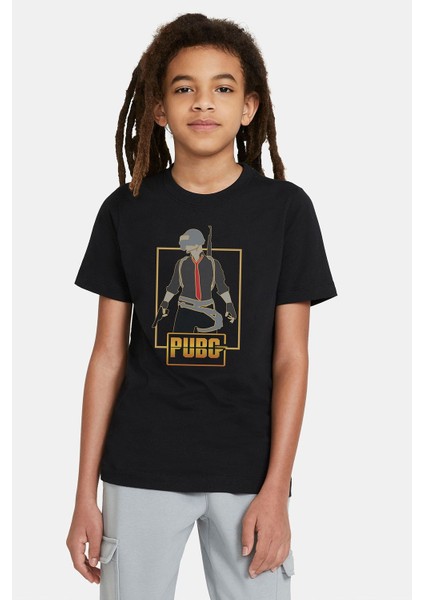 Pubg Man Baskılı Unisex Çocuk Siyah T-Shirt