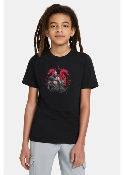 God Of War Baskılı Unisex Çocuk Siyah T-Shirt