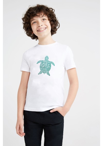 Silhouette Save The Turtles Baskılı Unisex Çocuk Beyaz Tshirt