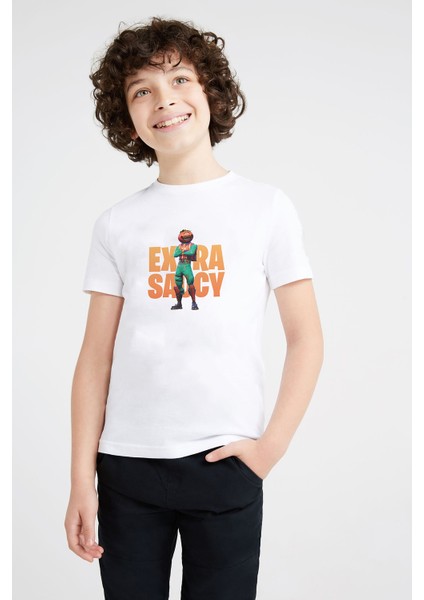 Fortnite Tomatohead Extra Saucy Baskılı Unisex Çocuk Beyaz T-Shirt