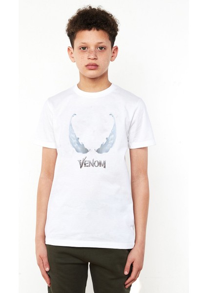 Venom Baskılı Unisex Çocuk Beyaz T-Shirt