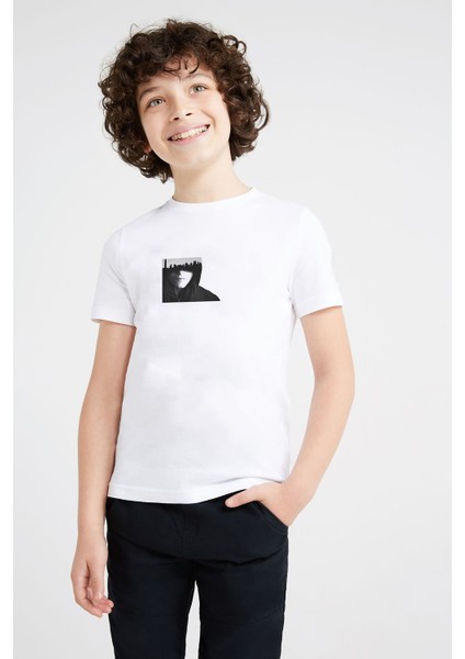 Mr Robot Baskılı Unisex Çocuk Beyaz T-Shirt