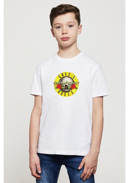 Guns'n Roses Baskılı Unisex Çocuk Beyaz T-Shirt