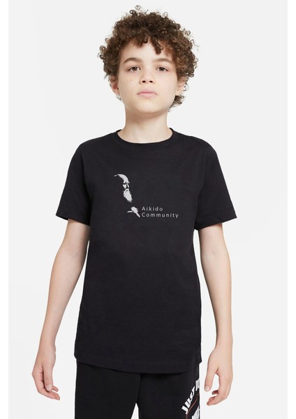 Aikido Community Baskılı Unisex Çocuk Siyah T-Shirt