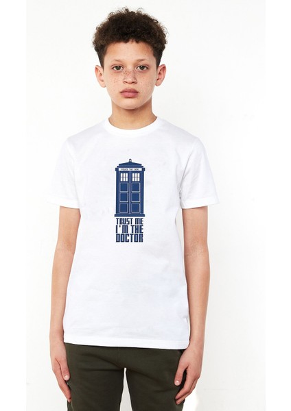 Doctor Who Trust Me I'm The Baskılı Unisex Çocuk Beyaz T-Shirt