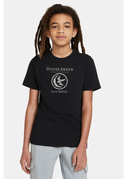 G O T House Arryn Baskılı Unisex Çocuk Siyah T-Shirt