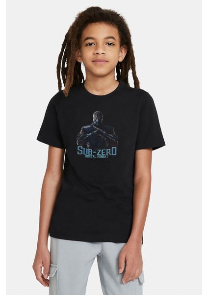 Mortal Kombat Sub Zero Fatality Baskılı Unisex Çocuk Siyah T-Shirt