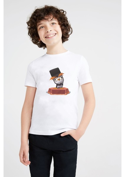 Fuzzy Zooba Battle Royale Baskılı Unisex Çocuk Beyaz T-Shirt