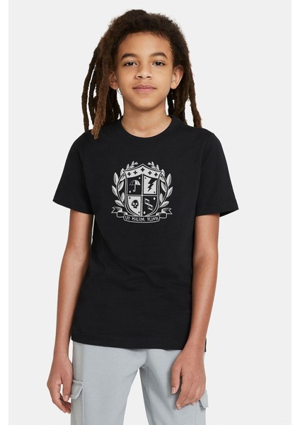 The Umbrella Academy Ut Malum Pluvia Baskılı Unisex Çocuk Siyah T-Shirt