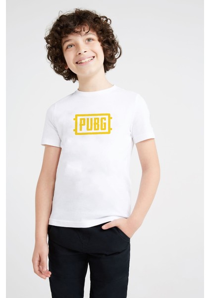 Pubg Baskılı Unisex Çocuk Beyaz Tshirt