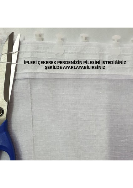 Lüks Keten Görünümlü Tül Perde Pilesiz Etek Kurşunlu Beyaz Rengi. EN:100-BOY:250