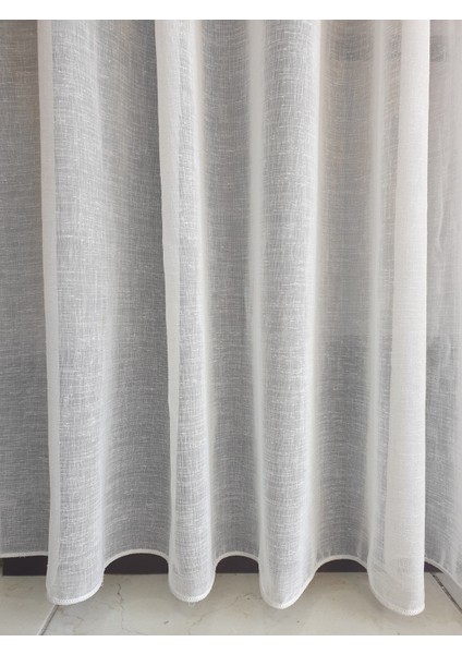 Lüks Keten Görünümlü Tül Perde Pilesiz Etek Kurşunlu Beyaz Rengi. EN:500-BOY:270 indirimleri