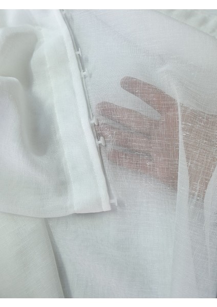 Lüks Keten Görünümlü Tül Perde Pilesiz Etek Kurşunlu Beyaz Rengi. EN:550-BOY:270