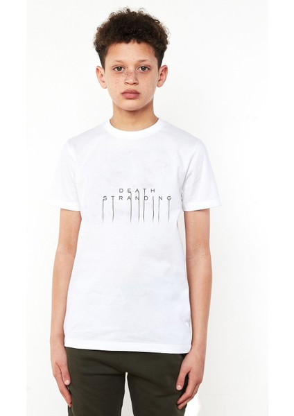 Death Stranding - Logo Baskılı Unisex Çocuk Beyaz T-Shirt