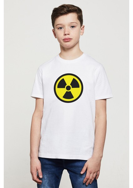 Radiation Alert Baskılı Unisex Çocuk Beyaz T-Shirt