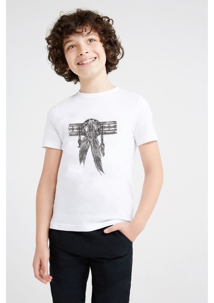 Dreamcatcher Wolf Tuy Baskılı Unisex Çocuk Beyaz T-Shirt