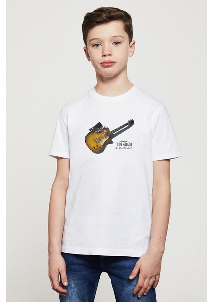 Original 1959 Les Paul Standard Baskılı Unisex Çocuk Beyaz T-Shirt