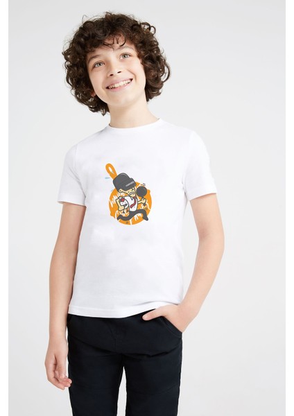 Pubg Karikatur Baskılı Unisex Çocuk Beyaz T-Shirt