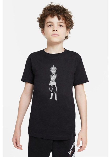 Anime Dragon Ball Baskılı Unisex Çocuk Siyah T-Shirt