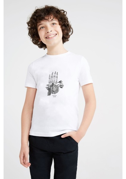 Skull Lockscreen Tumblr Rose Gül Baskılı Unisex Çocuk Beyaz T-Shirt