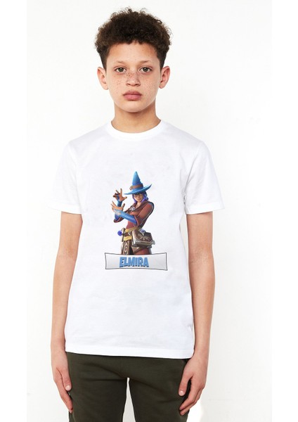Elmira Fortnite Baskılı Unisex Çocuk Beyaz T-Shirt