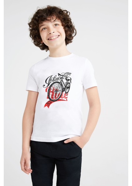 Ride My Bike Baskılı Unisex Çocuk Beyaz T-Shirt