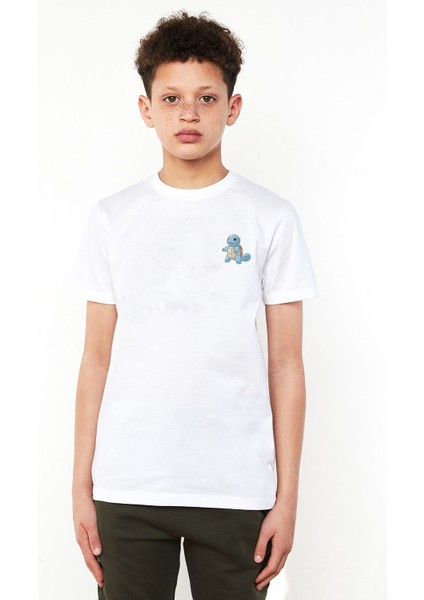 Pokemon Avengermon Squirtle Zenigame Baskılı Unisex Çocuk Beyaz T-Shirt