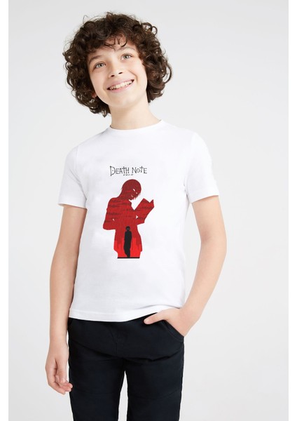 Death Note The Book Baskılı Unisex Çocuk Beyaz T-Shirt
