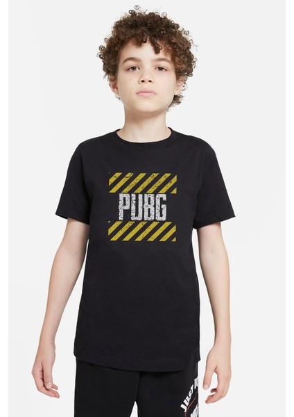 Pubg Baskılı Unisex Çocuk Siyah Tshirt