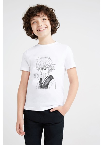Anime Fairy Tail Glass Guild Emblem Baskılı Unisex Çocuk Beyaz T-Shirt